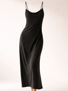 Bucket List Black Modal Midi Slip Dress Soft Washed Double Strap S
